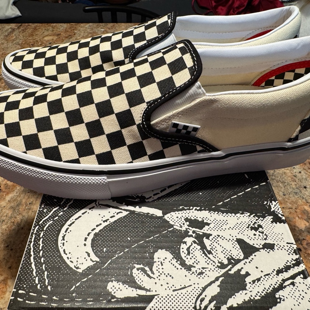 Vans Mens Slip-On Sneakers - Black and Cream Checkerboard 11.5 - Picture 6 of 12